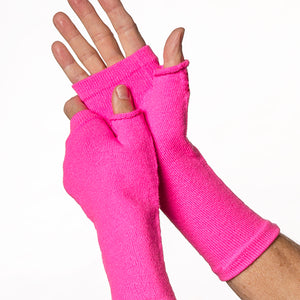 Pink colored fingerless gloves